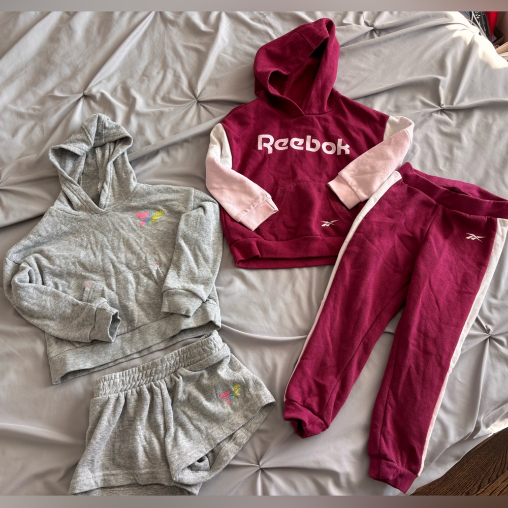 Reebok Kids Bundle of 2 Sweatshirt & Sweatpants Matching Sets in Pink & Grey 3T